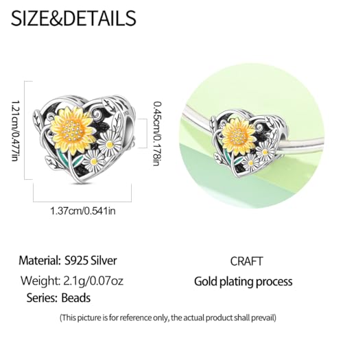 Pandach 925 Sterling Silver Charms Beads for Bracelets and Necklaces Butterfly and Headphones Pendants Clover Charms Jewelry Gift for Women - style: Sunflower Beads