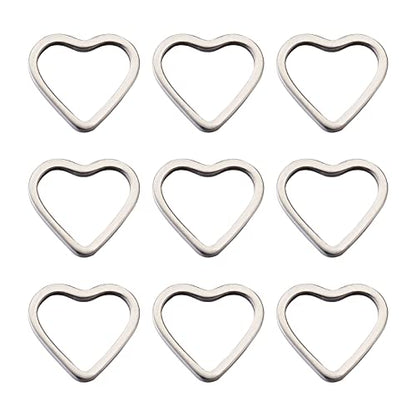 30Pcs Heart Linking Charms Hollow Frame Pendants Stainless Steel Heart Charms Earrings Beading Hoop Linking Ring Connectors for Bracelet Necklace Jewelry Making - color: Matte Silver, Heart