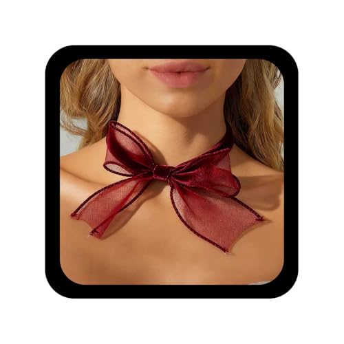 Boho Bow Lace Choker Necklaces Bow Ribbon Necklace Lace Bowknot Necklaces White Velvet Collar Necklace Big Bowtie Choker Cosplay Costume Christmas Halloween Jewelry for Women - color: Red