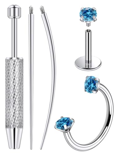 Lcolyoli 20G Titanium Horseshoe Nose Ring and Internally Threaded CZ Stud for Tragus/Nose/Helix/Conch Piercing Jewelry for Women Men Includes Taper Ball Grabber Tool for Easy Jewelry Changing - color: Turquoise Cubic Zirconia, size: 18g