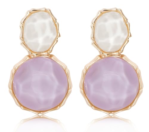 Resin Earrings for Women Acrylic Water Ripple Earring Boho Dangle Drop Earring - color: White Purple