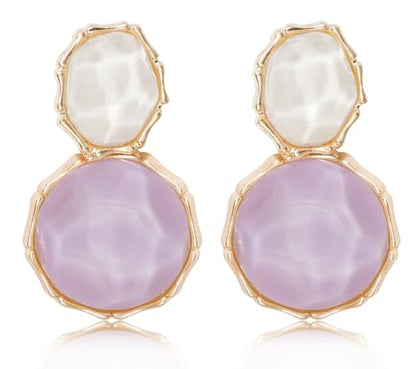 Resin Earrings for Women Acrylic Water Ripple Earring Boho Dangle Drop Earring - color: White Purple