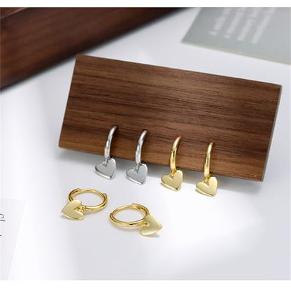 Cute Heart Love Dangle Drop Cartilage Small Huggie Hoop Earrings for Women Dainty Lightweight Sweet Love Heart Earrings 14k Gold Plated Tiny Hoops Earrings - color: Silver