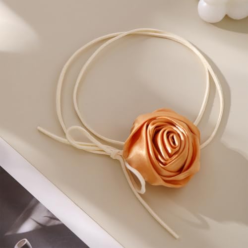 Red Camellia Flower Fabric Choker Necklace for Women Black Rose Floral Rope Statement Necklaces Trendy Costume Outfit Cloth Jewelry Petal Accessories - color: Light
