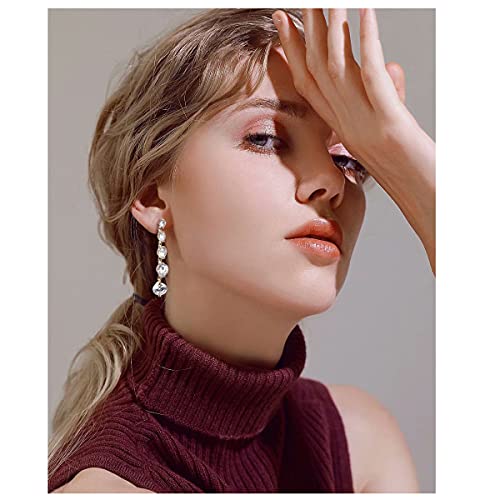Women's Cubic Zirconia Bridal Earrings - Elegant Long Wedding Party Prom Earring for Bride Bridesmaids Crystal CZ Rhinestone Chandelier Statement Dangle Drop Earrings for girls - color: 5 Round CZ Drop Earring-gold