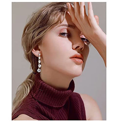 Women's Cubic Zirconia Bridal Earrings - Elegant Long Wedding Party Prom Earring for Bride Bridesmaids Crystal CZ Rhinestone Chandelier Statement Dangle Drop Earrings for girls - color: 5 Round CZ Drop Earring-gold