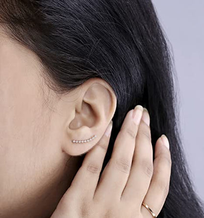 Dazzlingrock Women Crawler Curved Climber Earrings | 0.05 Ctw | Round White Natural Diamond | 18K Real Solid Gold