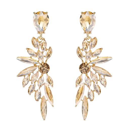 Women's Wedding Bridal Earrings Prom Dangle Earring | Shiny Crystal Teardrop Multi Marquise Cluster for Bride Bridesmaid Bling Jewelry Costume Party Accessories - color: 03-Champagne