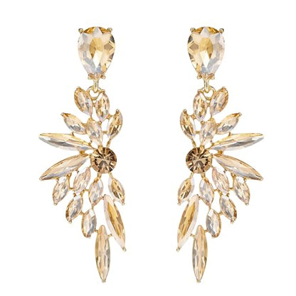 Women's Wedding Bridal Earrings Prom Dangle Earring | Shiny Crystal Teardrop Multi Marquise Cluster for Bride Bridesmaid Bling Jewelry Costume Party Accessories - color: 03-Champagne