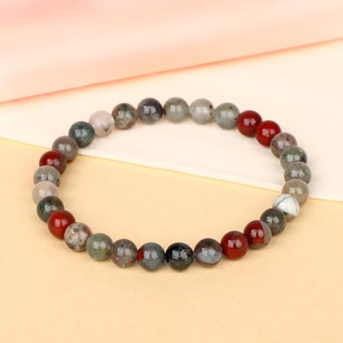 LPBeads Handmade Natural Gemstone Stretch Elastic Bracelet Healing Crystal Round Stone Beads Jewelry Gifts for Women Men - color: African Bloodstone, size: 6mm