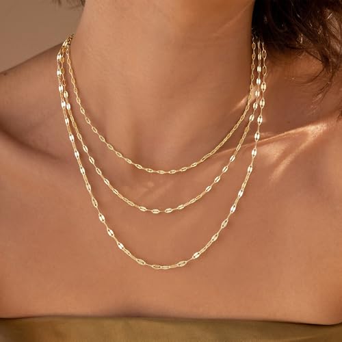Turandoss Gold Layered Necklaces for Women Dainty 14K Gold Plated Chain Set | Stack Cuban Link Chain Necklace Personalized Lip Satellite Flat Curb Link Necklaces for Women Trendy Set - color: Lip Chain