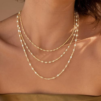 Turandoss Gold Layered Necklaces for Women Dainty 14K Gold Plated Chain Set | Stack Cuban Link Chain Necklace Personalized Lip Satellite Flat Curb Link Necklaces for Women Trendy Set - color: Lip Chain