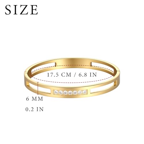 MILAKOO 6/8mm Gold/Silver Color Bangle Hollow Stainless Steel with Rhinestone Bracelets - color: Gold, size: 6mm