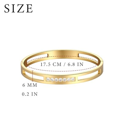 MILAKOO 6/8mm Gold/Silver Color Bangle Hollow Stainless Steel with Rhinestone Bracelets - color: Gold, size: 6mm