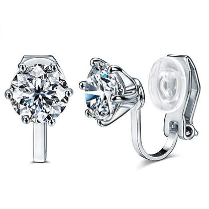 Clip on Earrings Women, 14K Gold Hoop Clip-On Earrings for Women, Hypoallergenic Non Pierced Croissant Earrings - color: White Gold