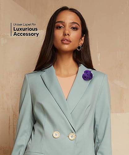 Premium Trio Cluster Flower Lapel Pin - Formal Boutonniere for Men, Flower Brooch Pin - color: Purple