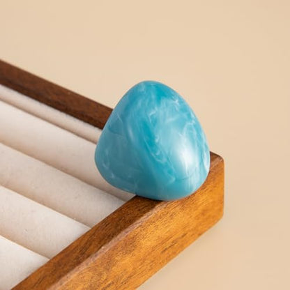 Women's Chunky Statement Resin Ring - Big Acrylic Fashion Jewelry with Marble/Amber Pattern, Lightweight Retro Ring for Daily/Party Wear - color: Blue