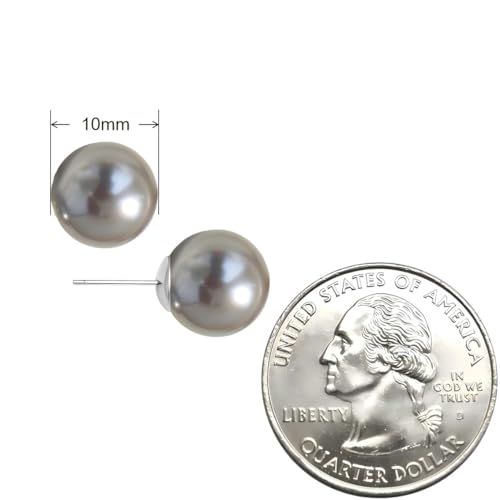 Grey Faux Pearl Stud Earrings, S925 Silver Posts Hypoallergenic for Women - color: Tahitian Platinum Grey, size: 10mm