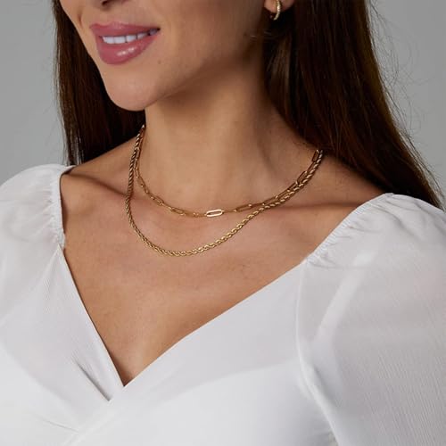 HUASAI Boho Necklaces for Women Dainty Layered Choker Necklace Bohemian Turquoise Necklace Statement Jewelry Western Cowgirl Country Concert Outfits Accessories - color: P Gold Paperclip Twist Chain Necklace