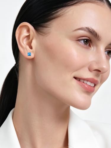 ChicSilver 925 Sterling Silver Earrings Sparkling Heart/Round/Princess Cut Birthstone Earrings for Women Birthday Jewelry with Gift Box - style: A.December(Blue Topaz)-Princess Cut