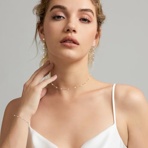 HERIER Gold Jewelry Set for Women - Dainty 14K Gold/Silver Plated Pearl Choker Necklace, Drop Earrings & Bracelets - Wedding Trendy Pearl Jewelry Gift - color: Pearl Choker Set-Gold