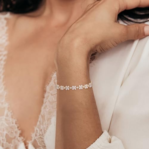 Crysdue Marquise Teardrop Cubic Zirconia Wedding Bridal & Prom Tennis Bracelets for Brides Bridesmaids, Silver/Gold/Rose Gold Plated Bracelet Gifts for Women - style: D_Gold 7.3"