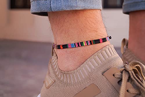 Made by Nami Surfer Anklet for Men and Women Waterproof and Adjustable Surfer Ankle Bracelet String Ankle Bracelet Beach Accessory for Ethnic Hippie Style - color: Black-Pink
