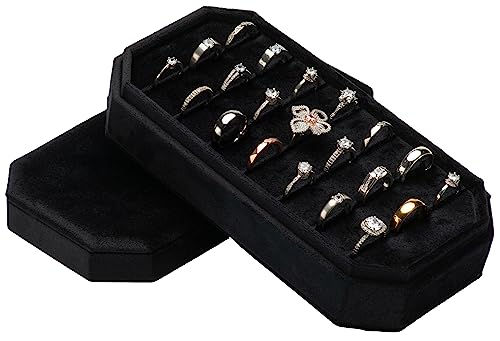 Velvet Ring Organizer Display Tray Jewelry Box Earring Holder Case | for Wedding Birthday Christmas Day (Black) - color: Black