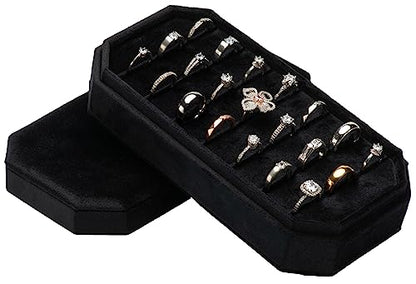 Velvet Ring Organizer Display Tray Jewelry Box Earring Holder Case | for Wedding Birthday Christmas Day (Black) - color: Black
