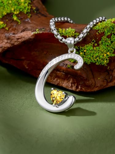 A to Z Initial Birthstone Pendant Necklaces Name Jewelry for Women | 18K White Gold Plated Personalized Alphabet Jewelry Anniversary Christmas Birthday Gifts for Wife Her Daughter Girlfriend - color: C Initial-11-Nov