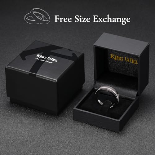 King Will Mens Tungsten Wedding Band with Cubic Zircon Inlay 7mm/8mm Flat Cut Comfort Fit Engagement Rings - color: Black&White-6mm-B