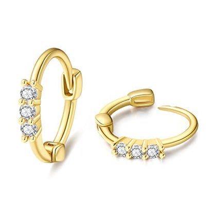 DAILY VIBES Dainty Butterfly Cross CZ Small Huggie Hoop Earrings for Women | Hypoallergenic, 14K Gold Plated Hoops, Tiny Cubic Zirconia, Cartilage Hoop Earrings for Women Trendy - color: Three Stones