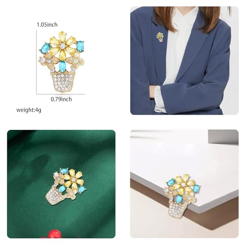 Rhinestone Flower Brooch Cute Floral Crystal Pearl Brooches and Pins for Women Gold brooch Fashion Jewelry for Women Men Gift - color: Crystal flower basket