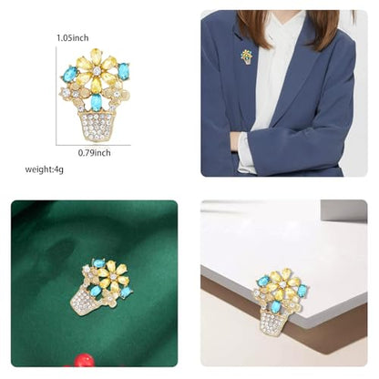 Rhinestone Flower Brooch Cute Floral Crystal Pearl Brooches and Pins for Women Gold brooch Fashion Jewelry for Women Men Gift - color: Crystal flower basket