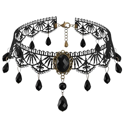 Millennials In Motion Lace Choker Necklace with Beaded Crystal Drops