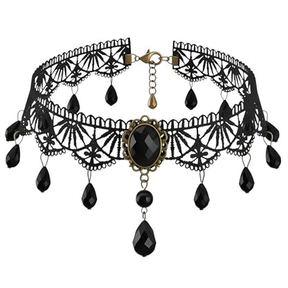 Millennials In Motion Lace Choker Necklace with Beaded Crystal Drops