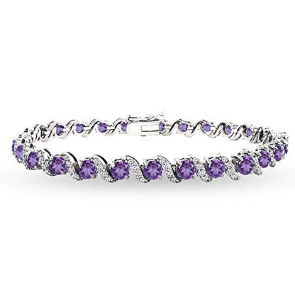B. BRILLIANT Sterling Silver Genuine, Created or Simulated Gemstone Round S Design Tennis Bracelet for Women - color: Amethyst - Sterling Silver