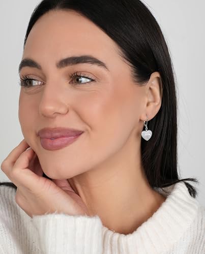 LILY LUSTRE 14k Gold Plated/Filled 925 Sterling Silver Handpicked AAAA Quality Natural White Freshwater Cultured Heart Shaped Pearl Huggie Hoop/Leverback Drop Dangle Earrings for Women - color: Silver Lever Back