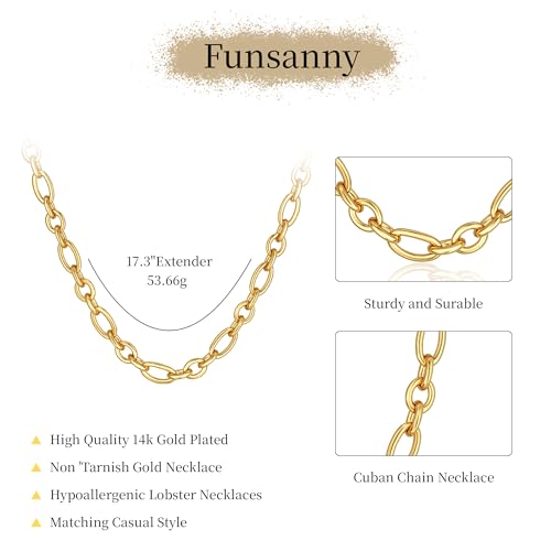 Gold Necklace for Women Chunky 14K Gold Plated Chain Necklace | Chunky Gold Necklace,Simple Paperclip Chain, Statement Choker Necklace,Non Tarnish,Trendy Jewelry,Gifts for Women - style: 10mm-paperclip chain-gd-2