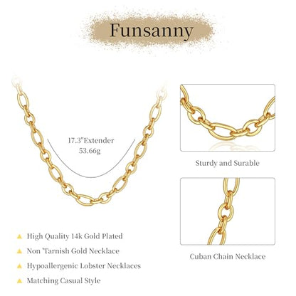 Gold Necklace for Women Chunky 14K Gold Plated Chain Necklace | Chunky Gold Necklace,Simple Paperclip Chain, Statement Choker Necklace,Non Tarnish,Trendy Jewelry,Gifts for Women - style: 10mm-paperclip chain-gd-2