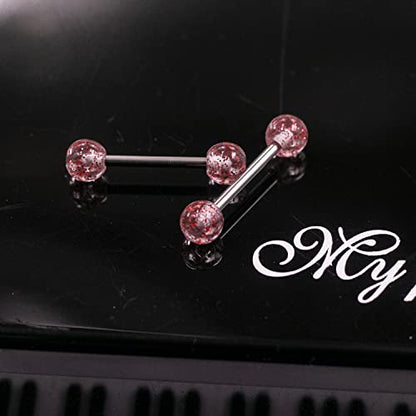 VERAMI 14G Stainless Steel Heart Nipple Rings and Barbell - Butterfly, Starlight Acrylic Ball, Tongue Rings for Women and Men - color: RED-CZ