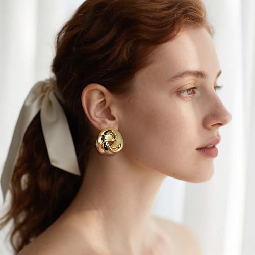 Love Knot Stud Earrings for Women Gold Plated Knot Earrings Geometric Twisted Statement Earrings Trendy Jewelry - color: Gold 35.2mm Knot