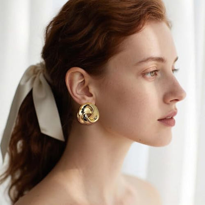Love Knot Stud Earrings for Women Gold Plated Knot Earrings Geometric Twisted Statement Earrings Trendy Jewelry - color: Gold 35.2mm Knot