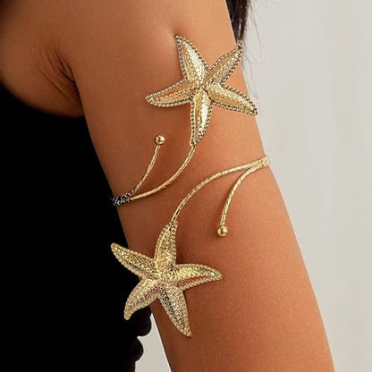 Blue Drop Starfish Waist Chain Belt and Arm Cuff Set for Women Starfish Shell Bracelet Gold Plated Cuff Bangle Arm Boho Holiday Beach Accessories Jewelry - color: Arm Cuff with Waist Chain