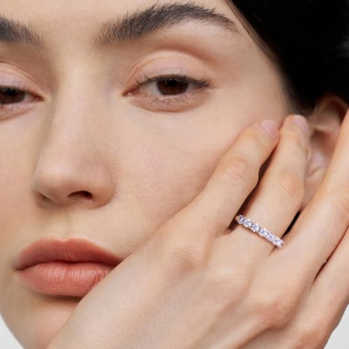3.5mm Stackable Rings S925 Sterling Silver Created Birthstone & Cubic Zirconia Ring for Women Wedding Bands Anniversary Birthday Jewelry Size 6 to 10(with Box) - color: 06-Created Alexandrite & CZ-Jun