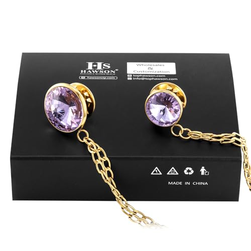 HAWSON Birthstone Brooch Pin for Men with Hanging Chain & Crystal, Mens Gold Tone Lapel Pin for Wedding/Birthday/Party Dress Suits Accessories - color: May Emerald