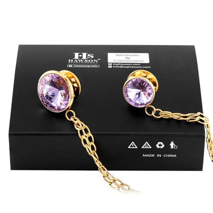 HAWSON Birthstone Brooch Pin for Men with Hanging Chain & Crystal, Mens Gold Tone Lapel Pin for Wedding/Birthday/Party Dress Suits Accessories - color: May Emerald