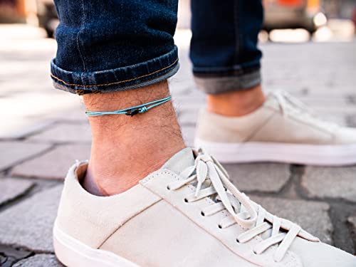 Made by Nami Surfer Anklet with Snap Hook Clasp Waterproof & Adjustable Thin String Ankle Bracelets for Women and Men Handmade Jewelry for Beach and Music Festival Accessories - color: Light Blue Black
