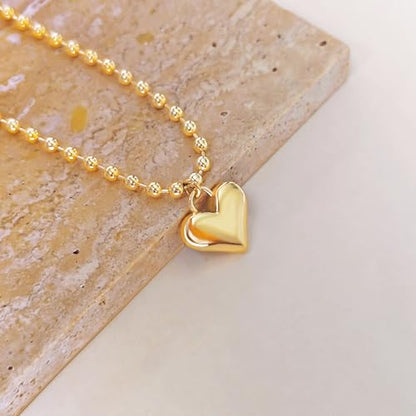 HERIER Cute Heart Necklace Dainty 18k Gold Plated Tiny Heart Pendant Choker Necklaces Small Gold Love Open Heart Chain Necklace for Women Simple Gold Necklace for Women Trendy Jewelry - color: Beaded Chain Heart-Gold