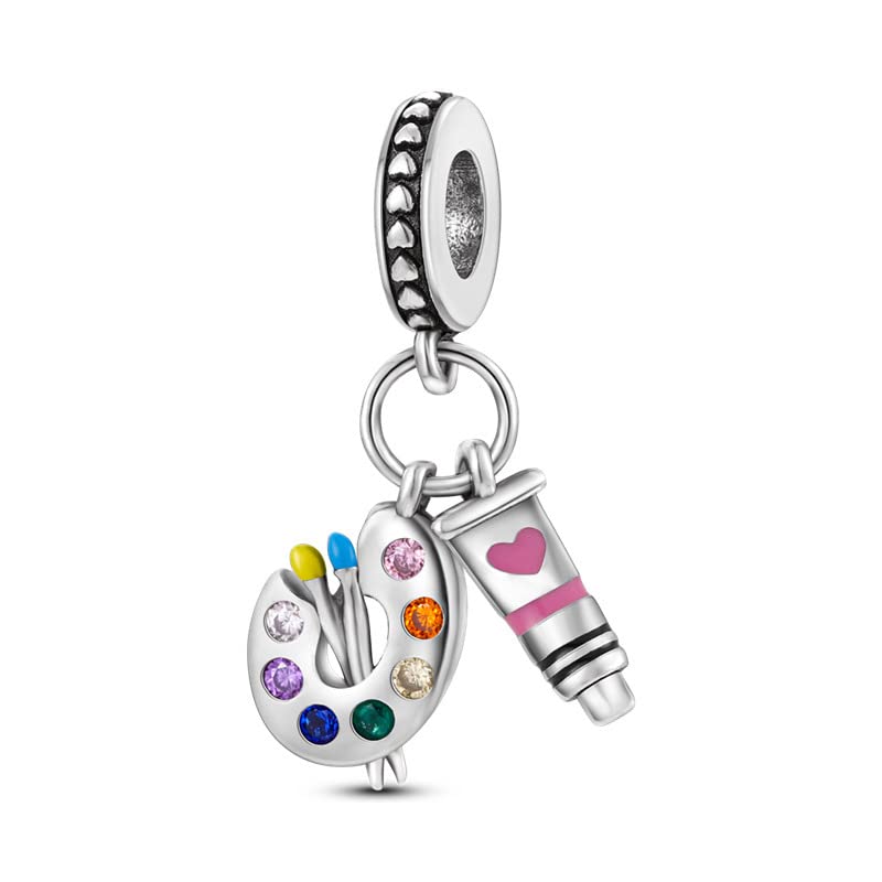 Vegas Safety Chain Sun Birthday Mom Camera Dog God Psalm Bead Pendant 925 Sterling Silver Dangle Compatible With Pandora Moments Charm Bracelet - style: Artist Art Painter Eizel Brush I Love you Heart